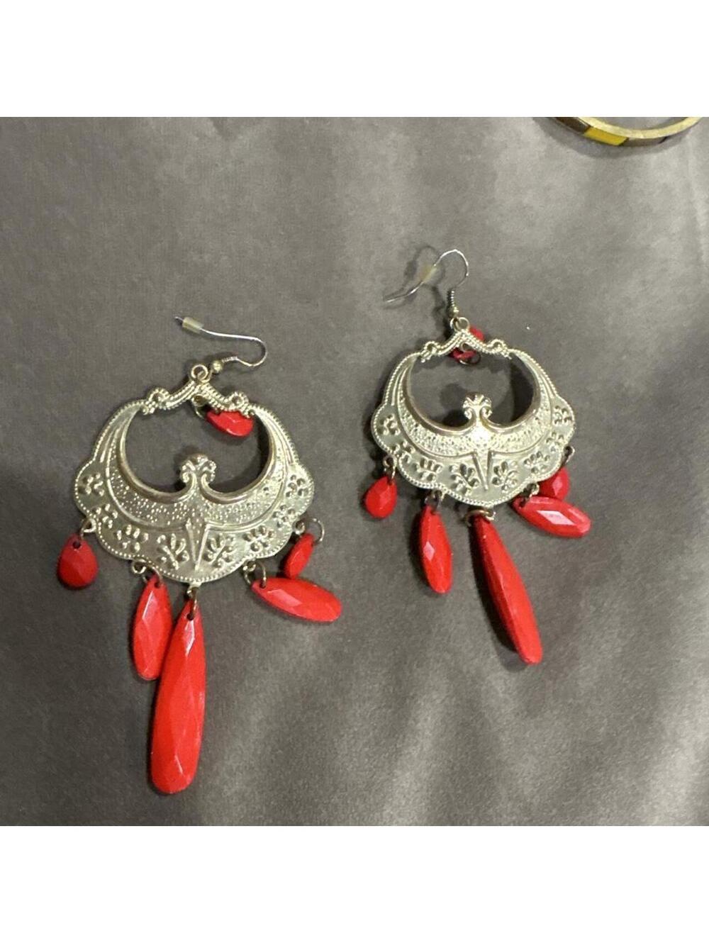 Women's Red and Silver Jewellery